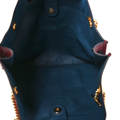 Gucci Suede Calfskin Large Rajah Chain Tote New Blue Romantic Cherry 6 of 10