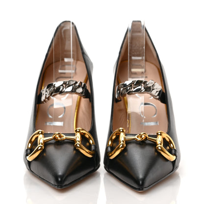 Gucci Malaga Kid Deva Horsebit Chain Embellished Pumps 36 Black 2 of 8