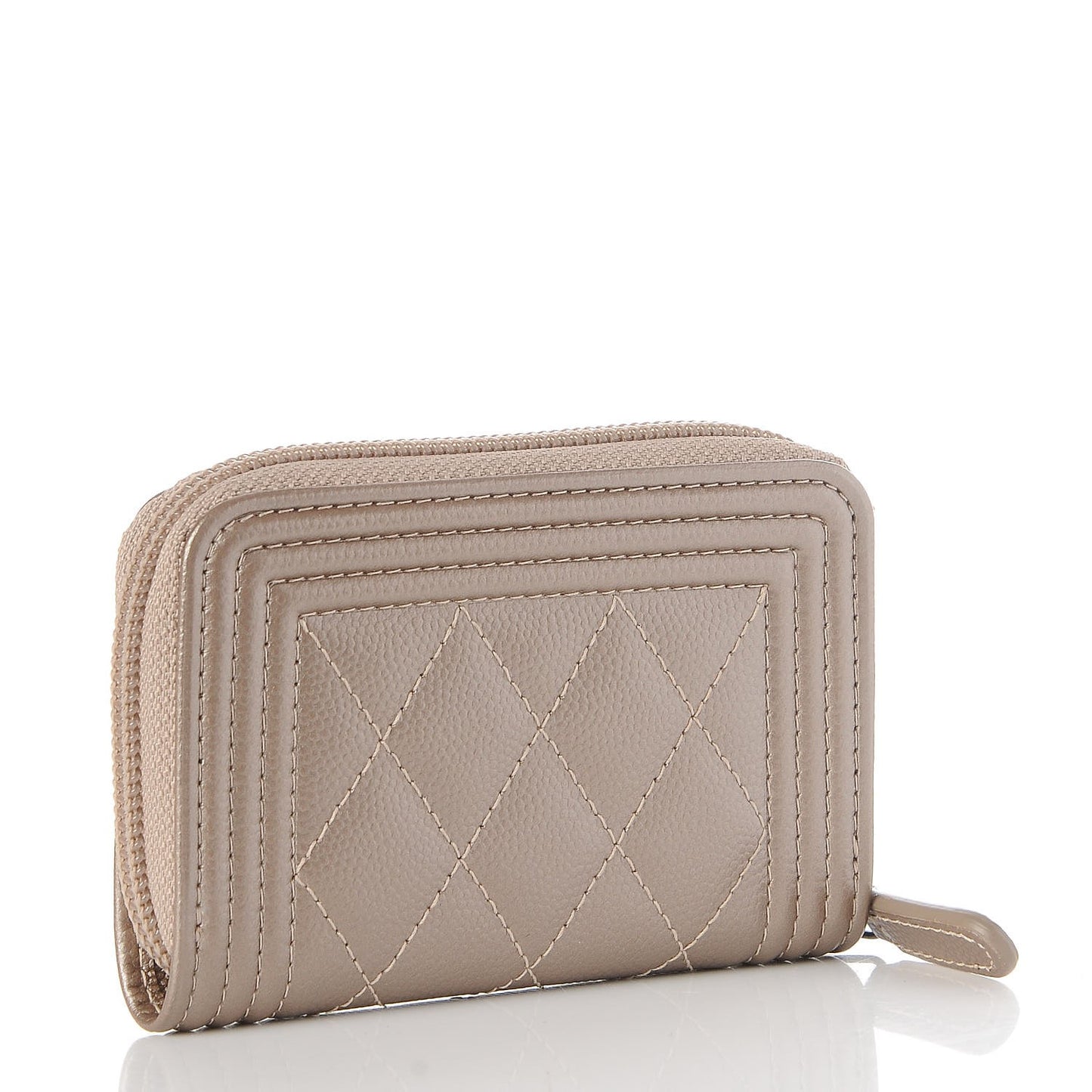 Metallic Caviar Quilted Boy Zip Around Coin Purse Wallet Copper