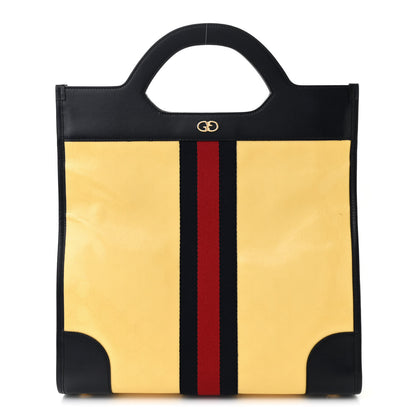 Gucci GG Supreme Monogram Textured Calfskin Web Medium Ophidia Slip Handle Tote Yellow 1 of 12