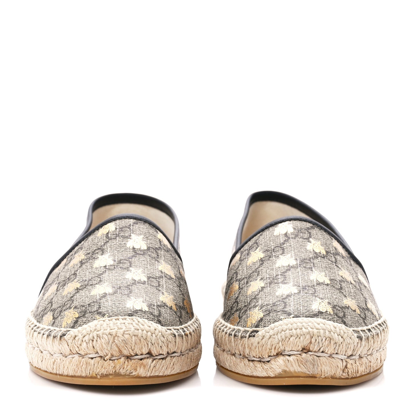 GG Supreme Monogram Bees Espadrille Flats 40.5 Beige Ebony Oro Black