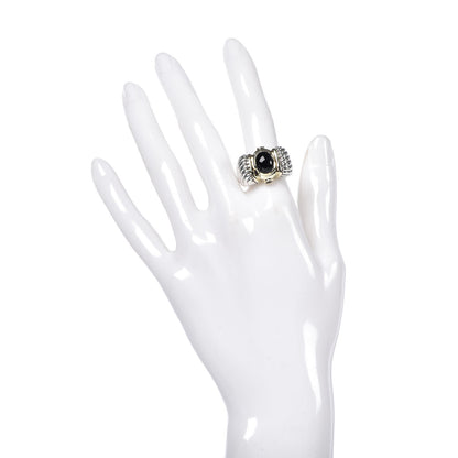 David Yurman Sterling Silver 14K Yellow Gold Black Onyx Pink Sapphire Renaissance Ring 53 6.5 2 of 9