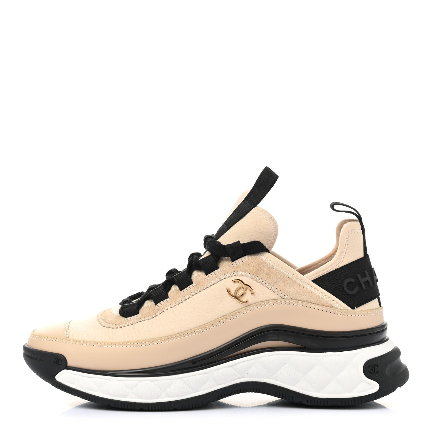 Velvet Calfskin Mixed Fibers CC Sneakers 36.5 Beige