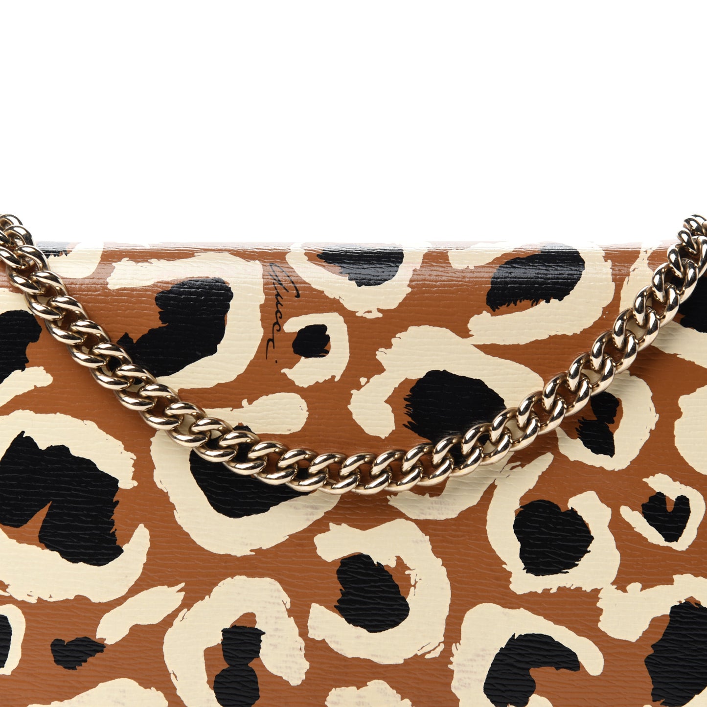 Patent Leopard Print Betty Chain Wallet Tobacco Black