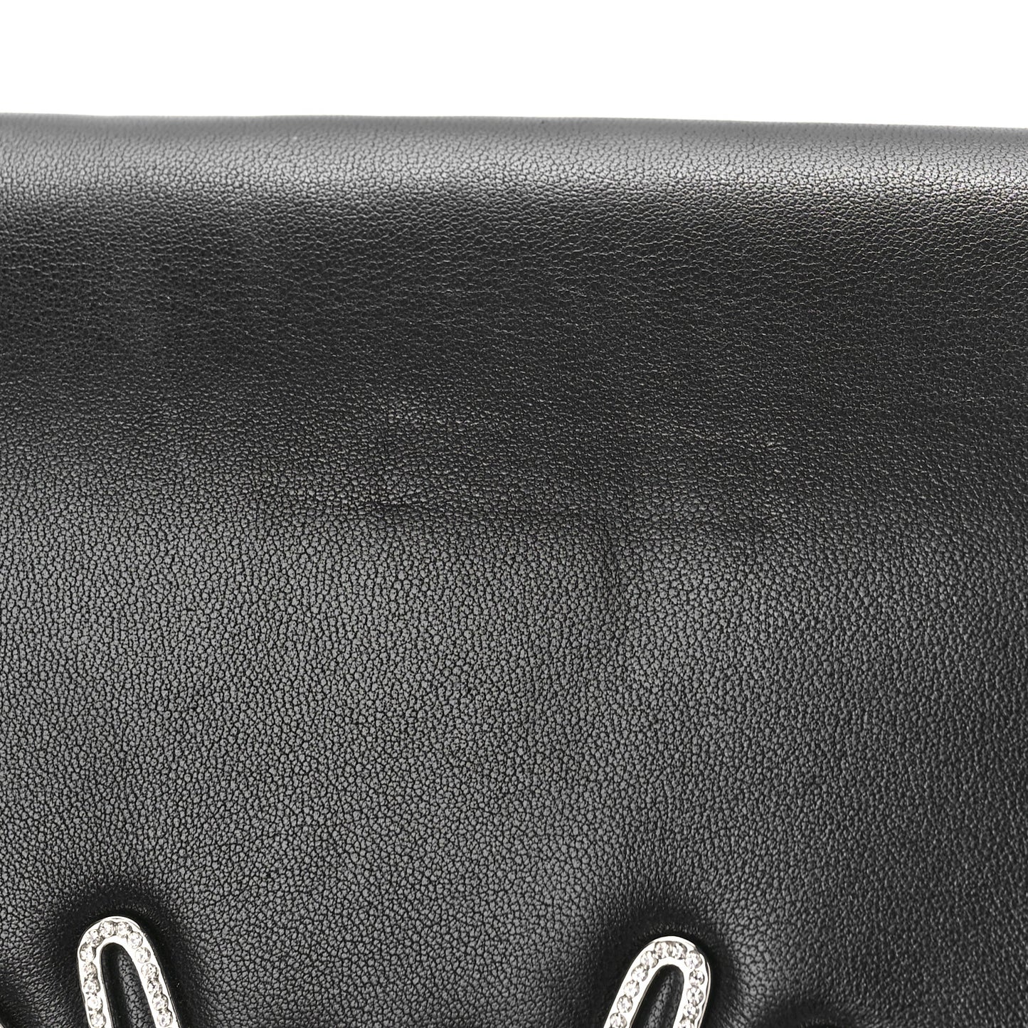 Lambskin Strass Crystal Peace Sign Emoji Fold Over Clutch Black