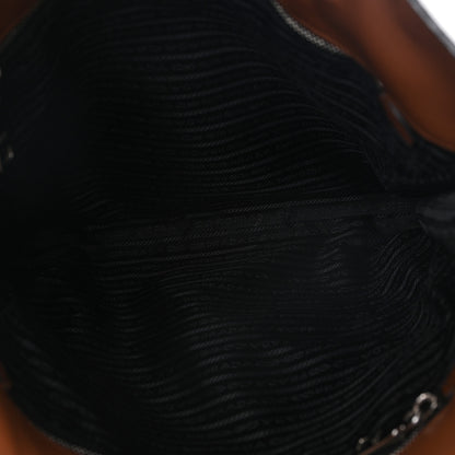 Prada Soft Calfskin Triangle Logo Embossed Tote Cognac 5 of 9