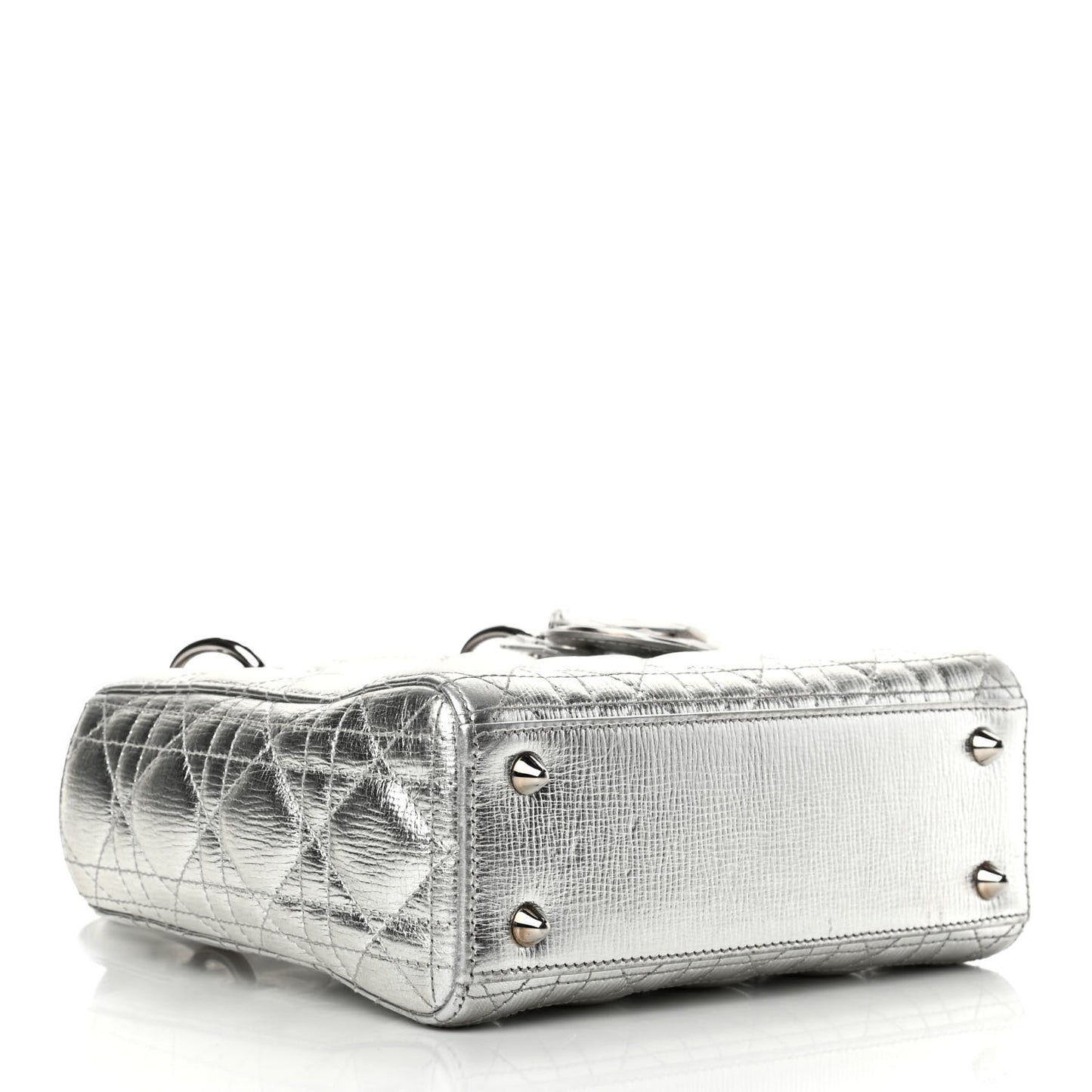 Metallic Grained Calfskin Cannage Small Lucky Badges My Lady Dior Silver