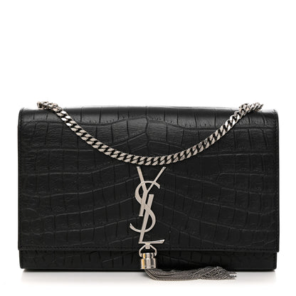 Saint Laurent Calfskin Crocodile Embossed Medium Classic Monogram Kate Tassel Satchel Black 1 of 11