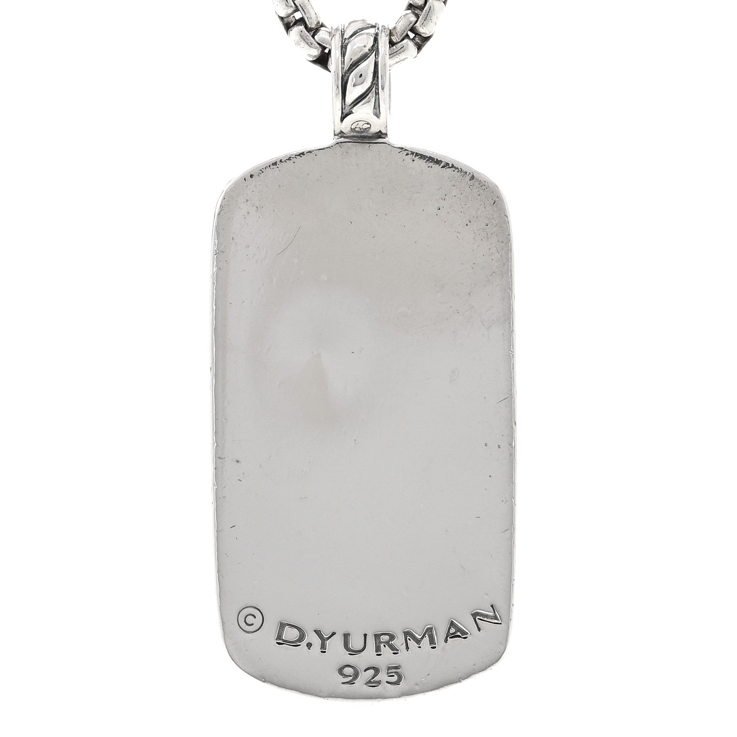 David Yurman Sterling Silver Black Diamond Large Dog Tag Pendant Necklace 5 of 5