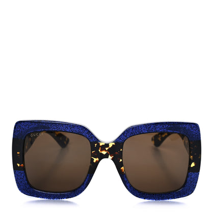 Gucci Square Frame GG0083S Sunglasses Glitter Blue Havana Brown 2 of 8