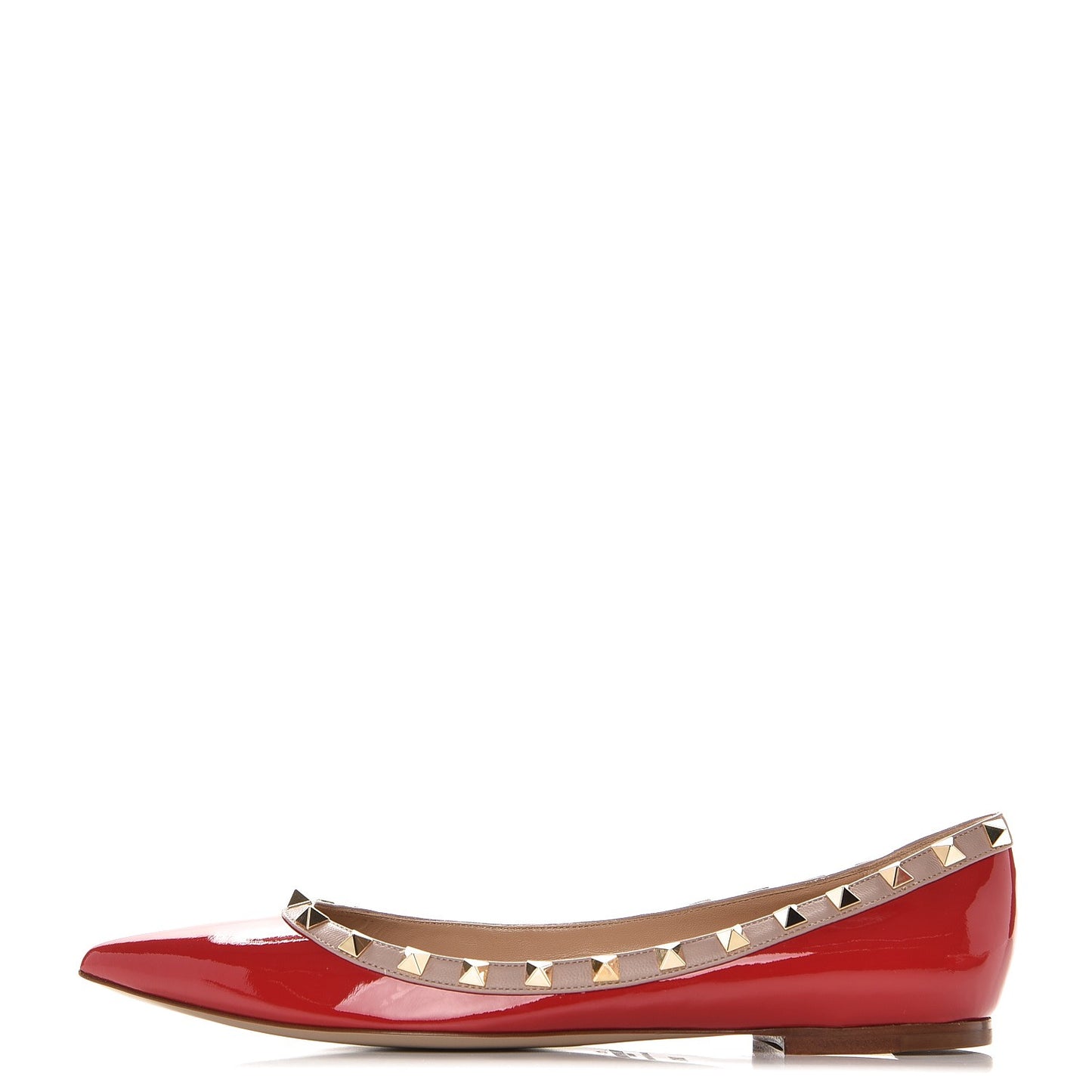 Patent Nappa Rockstud Ballerina Flats 39.5 Rosso Valentino Poudre