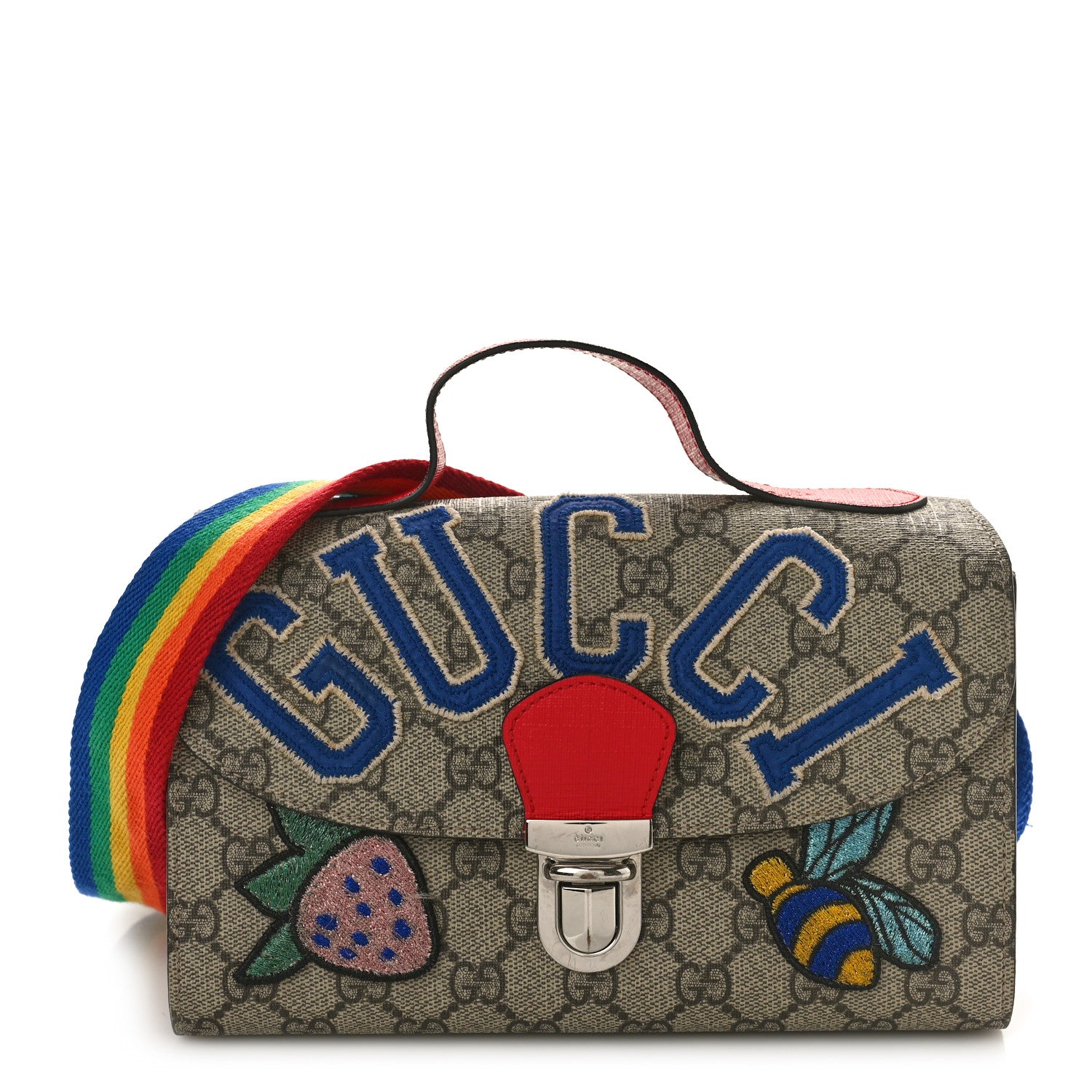 Gucci GG Supreme Monogram Childrens Logo Patch Shoulder Bag Beige Hibiscus Red 1 of 10