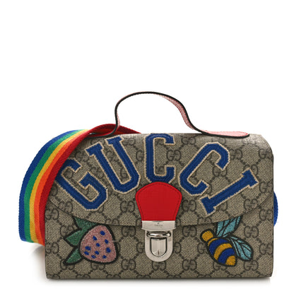 Gucci GG Supreme Monogram Childrens Logo Patch Shoulder Bag Beige Hibiscus Red 1 of 10