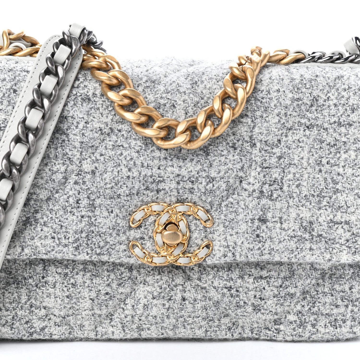 Chanel Tweed Quilted Medium Chanel 19 Flap Grey Ecru 8 of 10