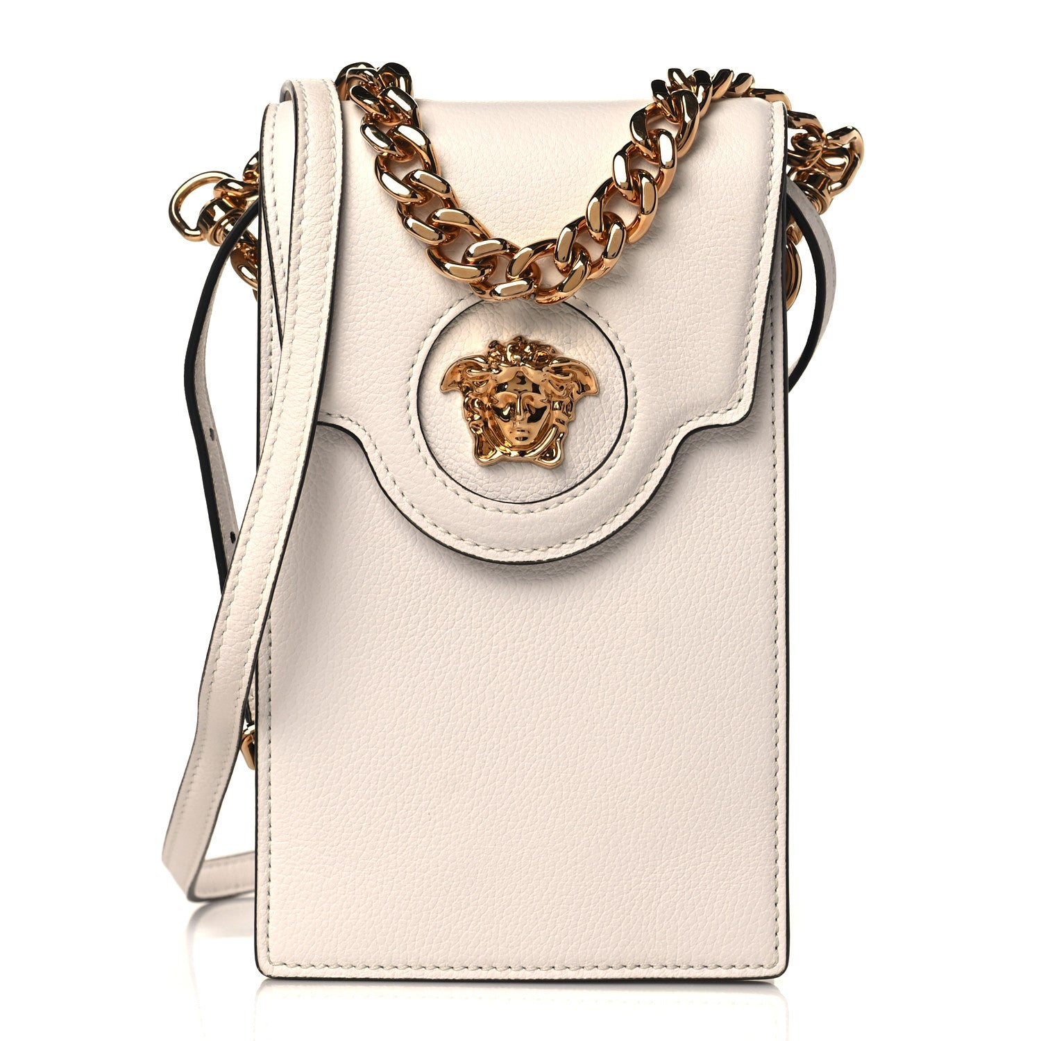 Versace Calfskin La Medusa Chain Crossbody Phone Pouch White 1 of 8