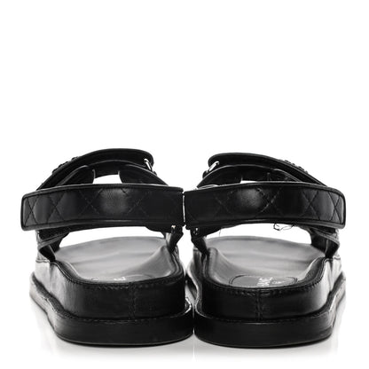 Chanel Lambskin Velcro Dad Sandals 36 Black 6 of 15