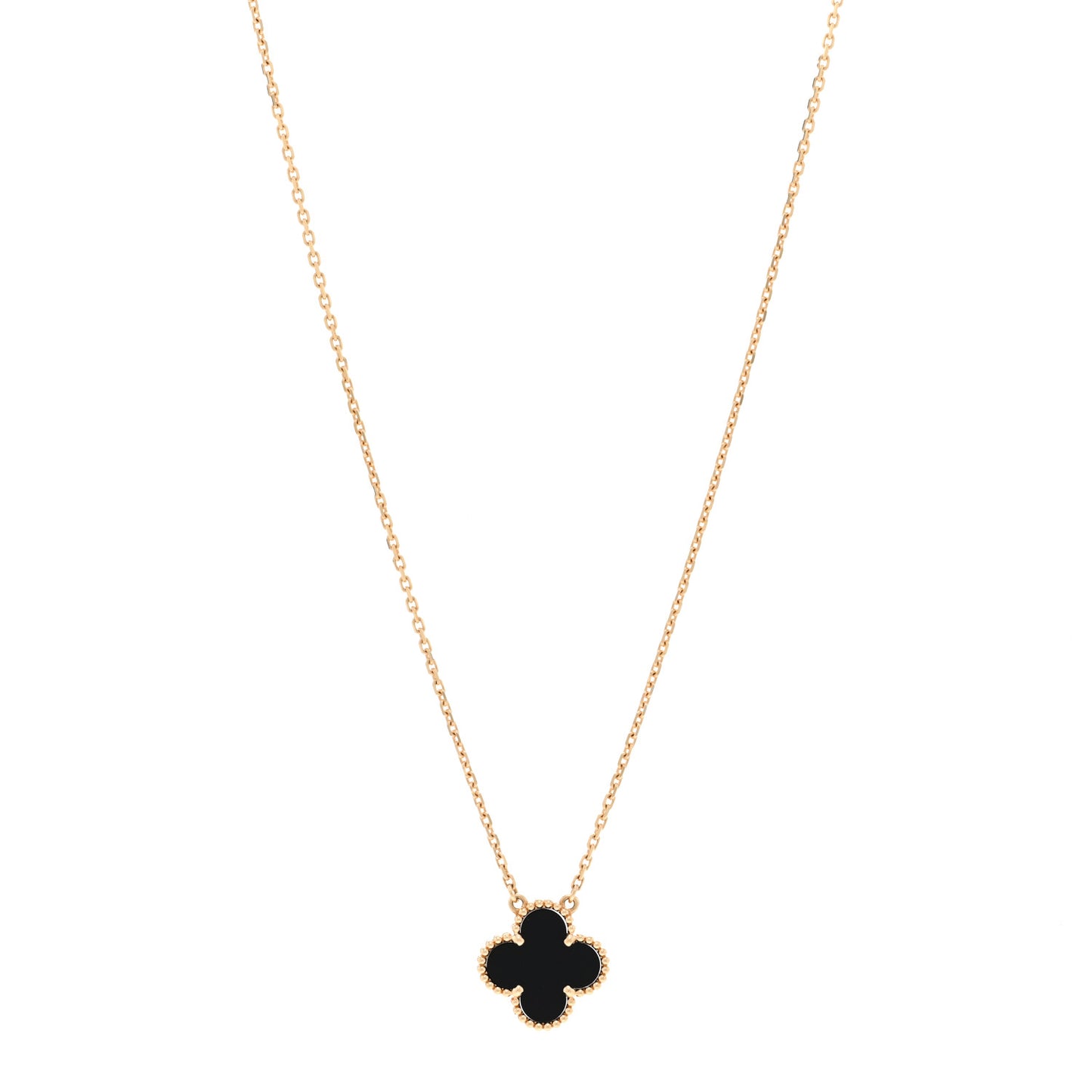 18K Yellow Gold Black Onyx Vintage Alhambra Pendant Necklace