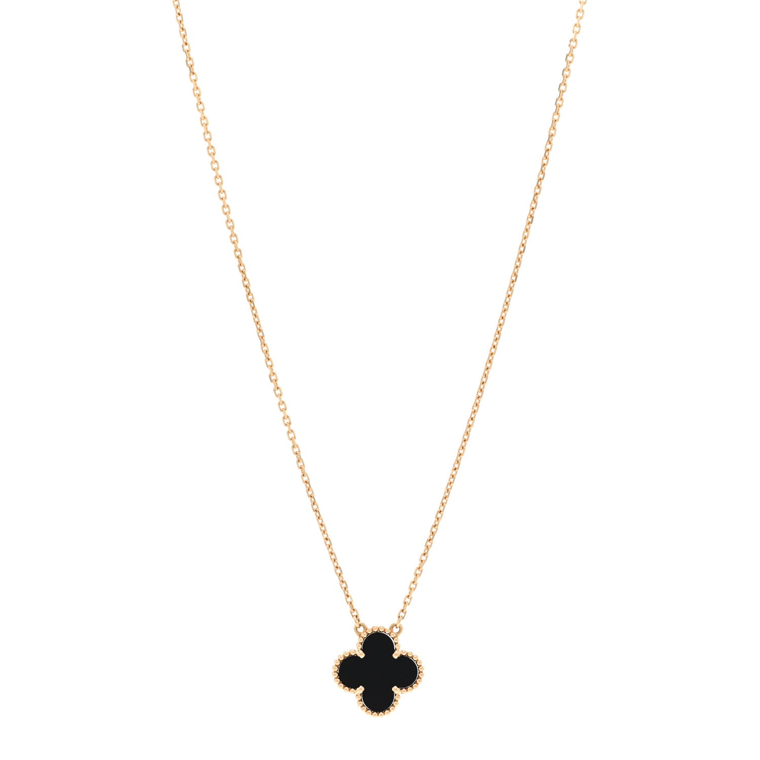 Van Cleef & Arpels 18K Yellow Gold Black Onyx Vintage Alhambra Pendant Necklace 1 of 6