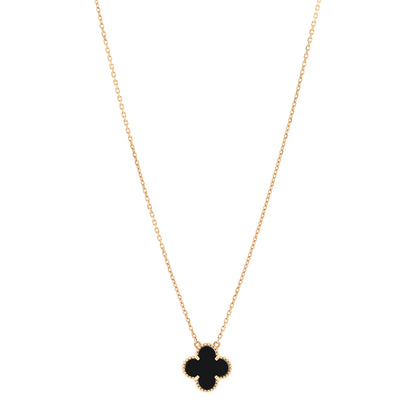Van Cleef & Arpels 18K Yellow Gold Black Onyx Vintage Alhambra Pendant Necklace 1 of 6