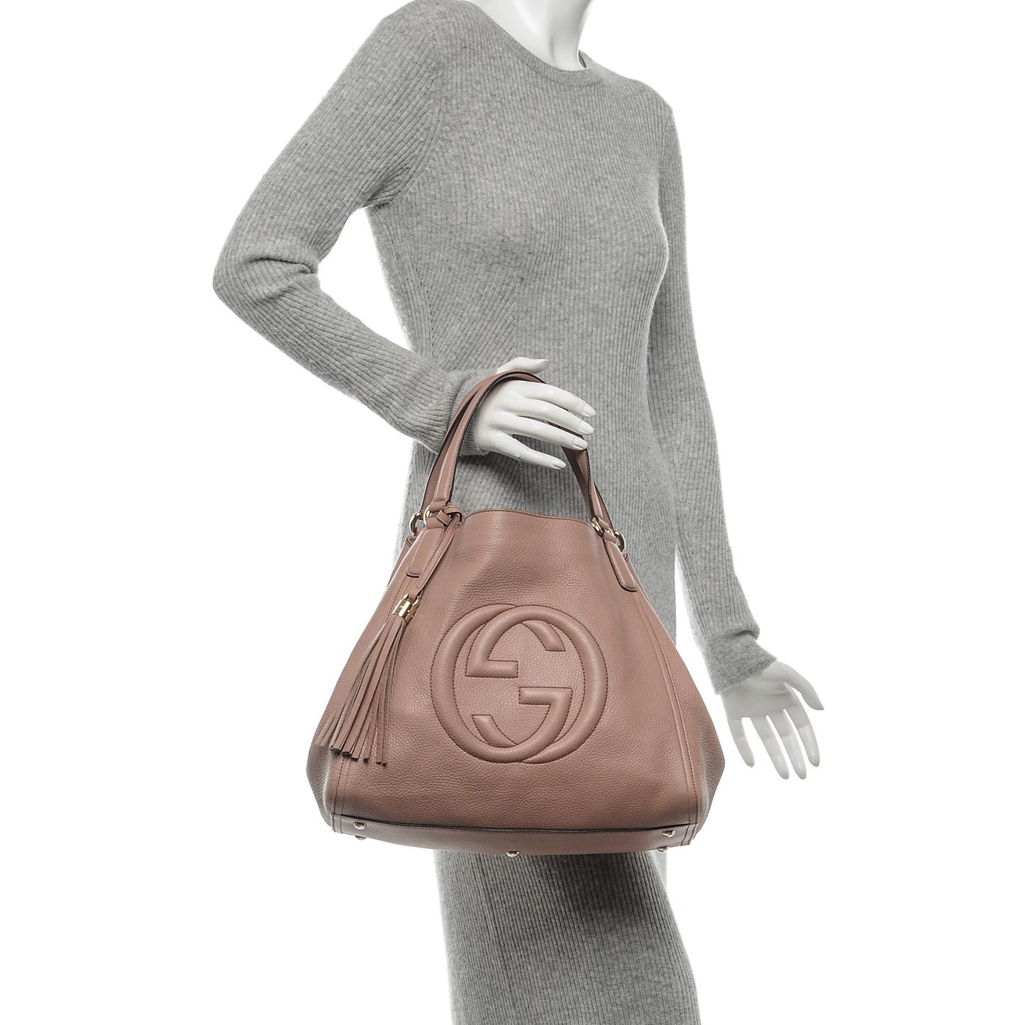 Pebbled Calfskin Medium Soho Shoulder Bag Camelia