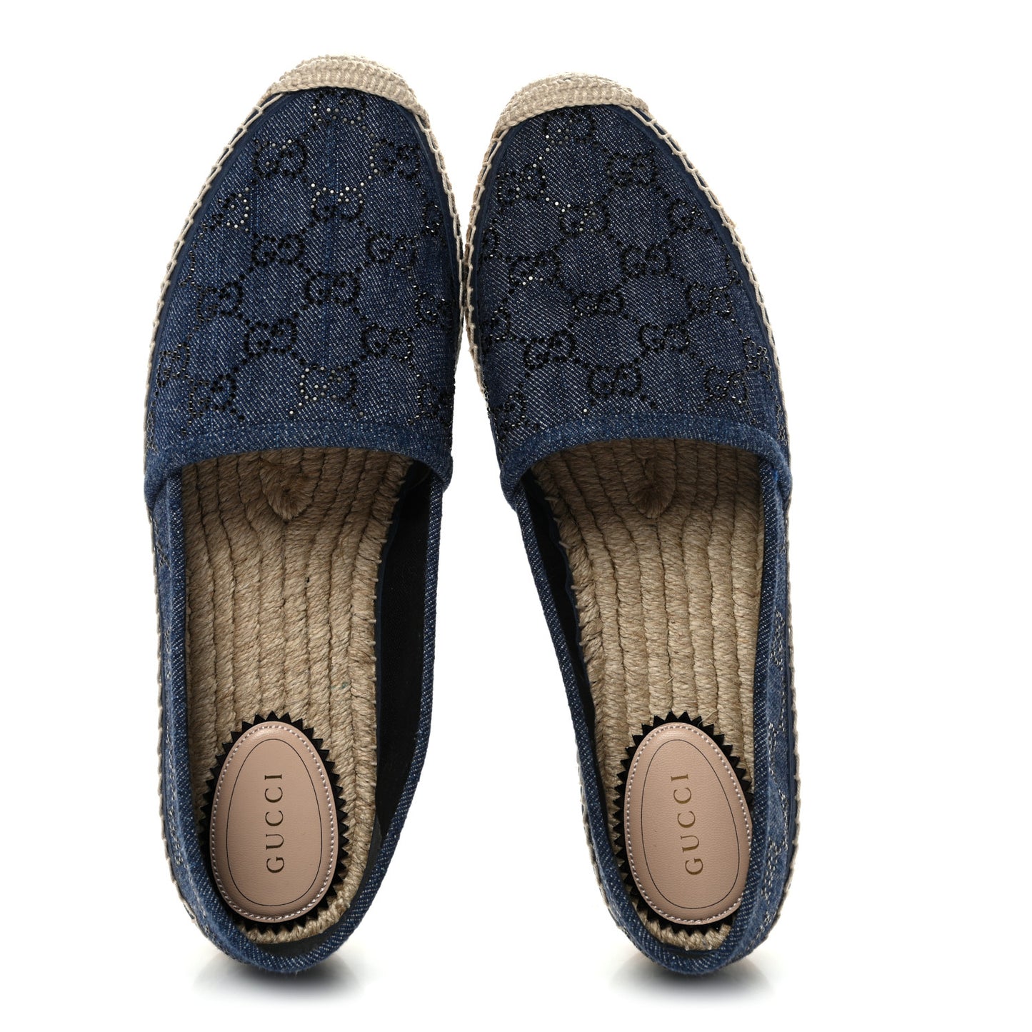 Denim Crystal GG Monogram Espadrilles 41 Blue