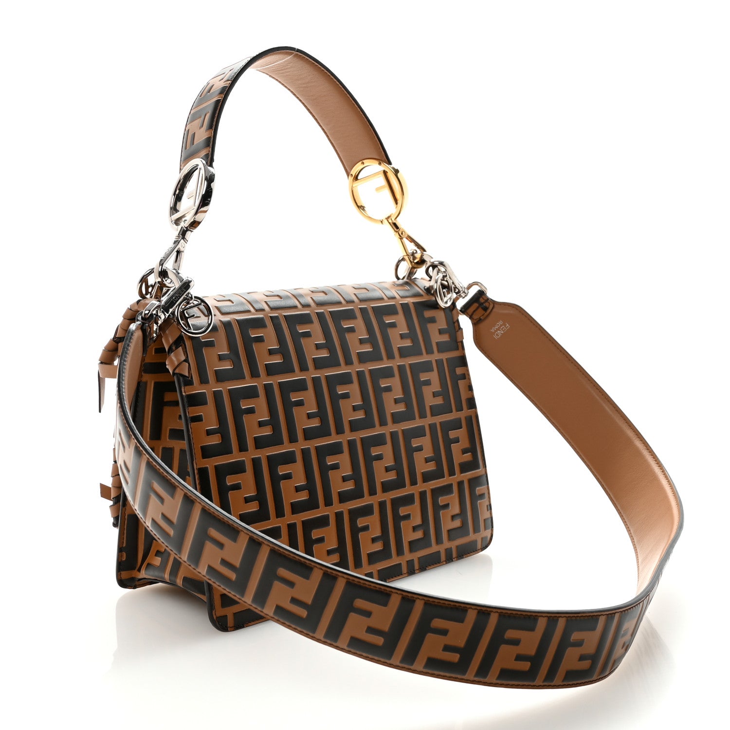 Fendi Vitello Century F is Fendi Whipstitch Threads FF Embossed Kan I Shoulder Bag Tobacco Orzo 3 of 10