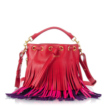 Saint Laurent Calfskin Tri-Color Small Emmanuelle Fringe Bucket Bag Red Bubblegum Purple 1 of 7