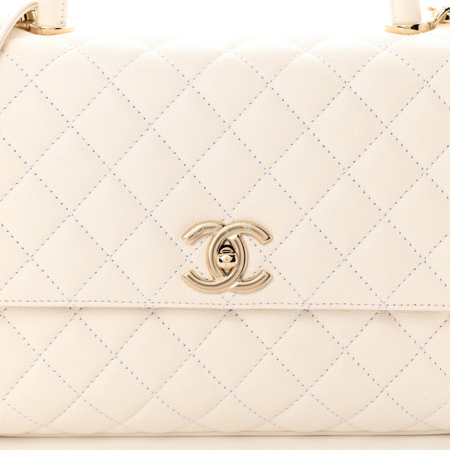 Caviar Quilted Small Coco Handle Flap White
