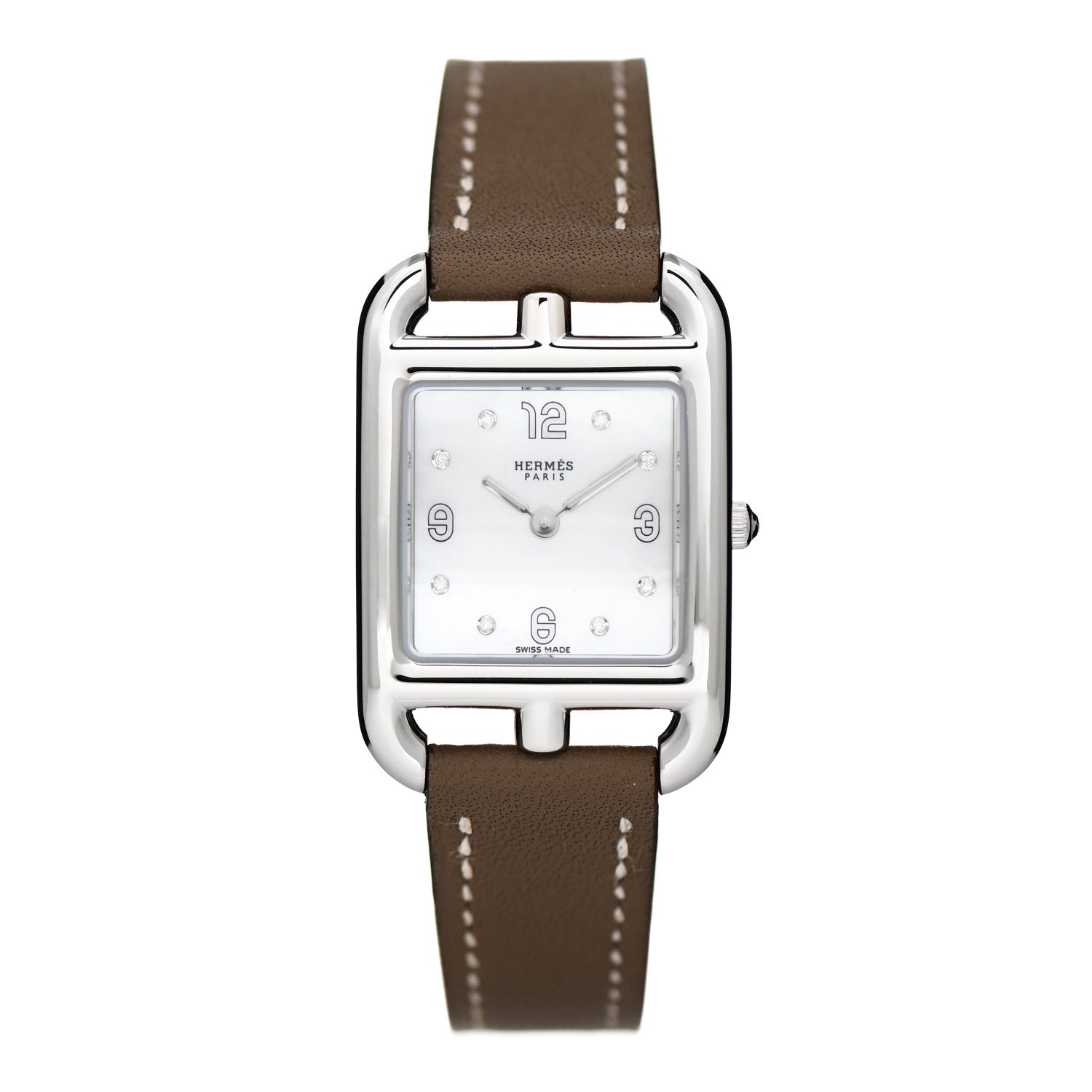 Hermes Stainless Steel Swift Diamond Mother of Pearl 23mm Cape Cod Quartz Watch Etoupe 1 of 5