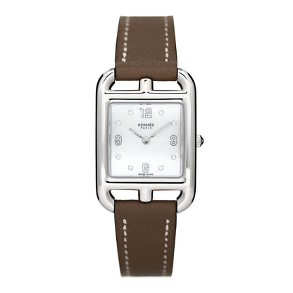 Hermes Stainless Steel Swift Diamond Mother of Pearl 23mm Cape Cod Quartz Watch Etoupe 1 of 5