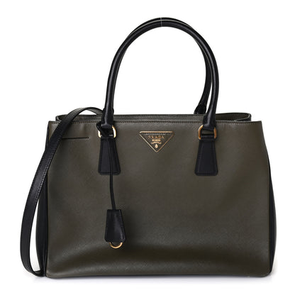 Prada Saffiano Lux Bi-Color Medium Tote Militare Black 1 of 4