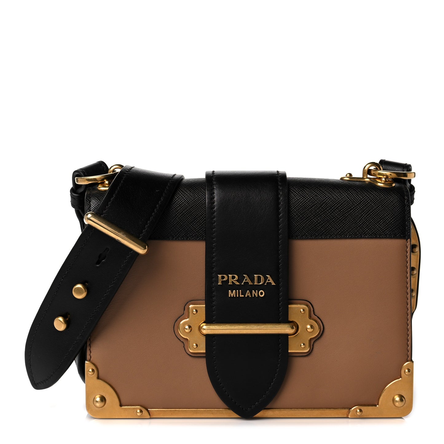 City Calfskin Saffiano Cahier Bag Caramel Black