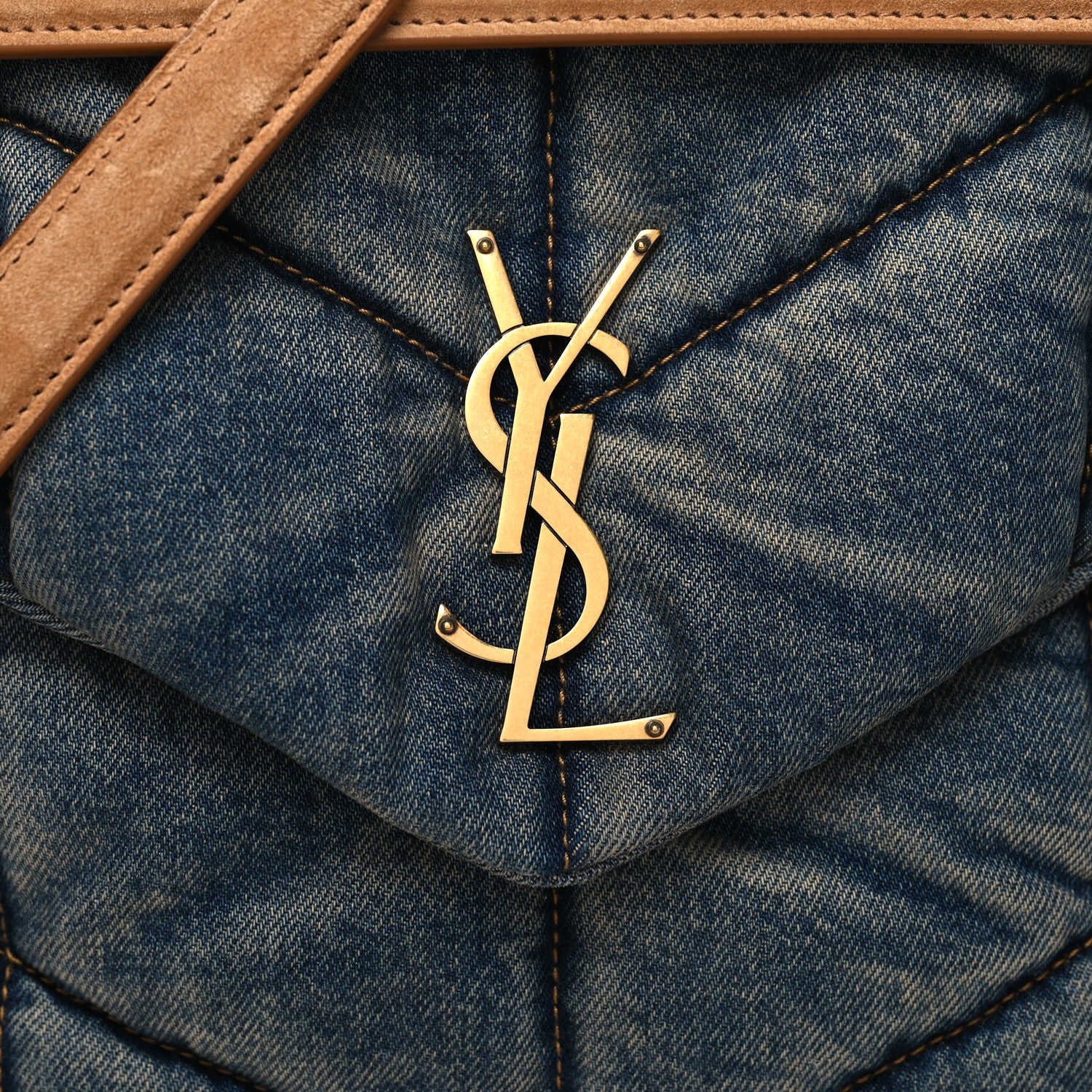 Saint Laurent Denim Quilted Medium Loulou Puffer Monogram Chain Satchel Blue Cinnamon 8 of 11