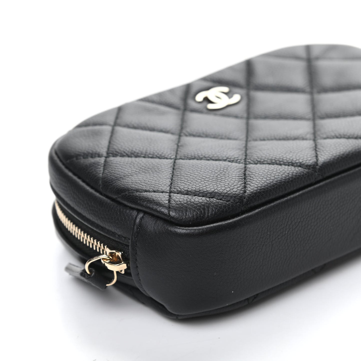 Caviar Quilted Small Curvy Pouch Cosmetic Case Black