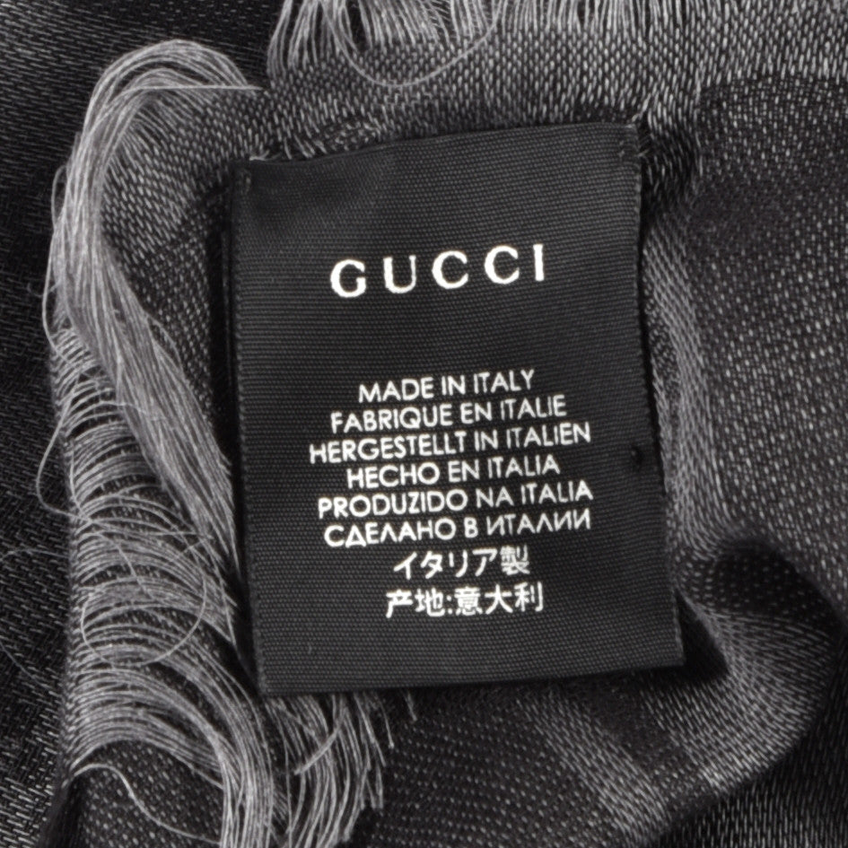 Wool Silk GG Monogram Diamante Plaid Surviee Shawl Graphite Black
