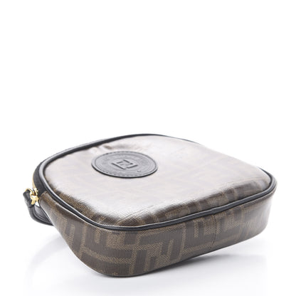 Fendi Glazed Fabric Vitello Century FF 1974 Stamp Patch Medium Cosmetic Case Mogano Panna Black 3 of 5