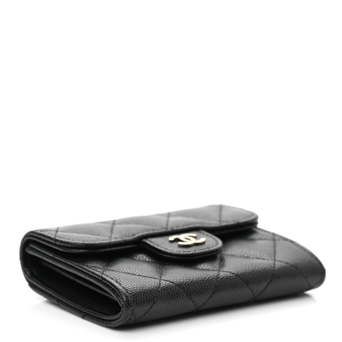 Caviar Quilted Flap Card Holder Black
