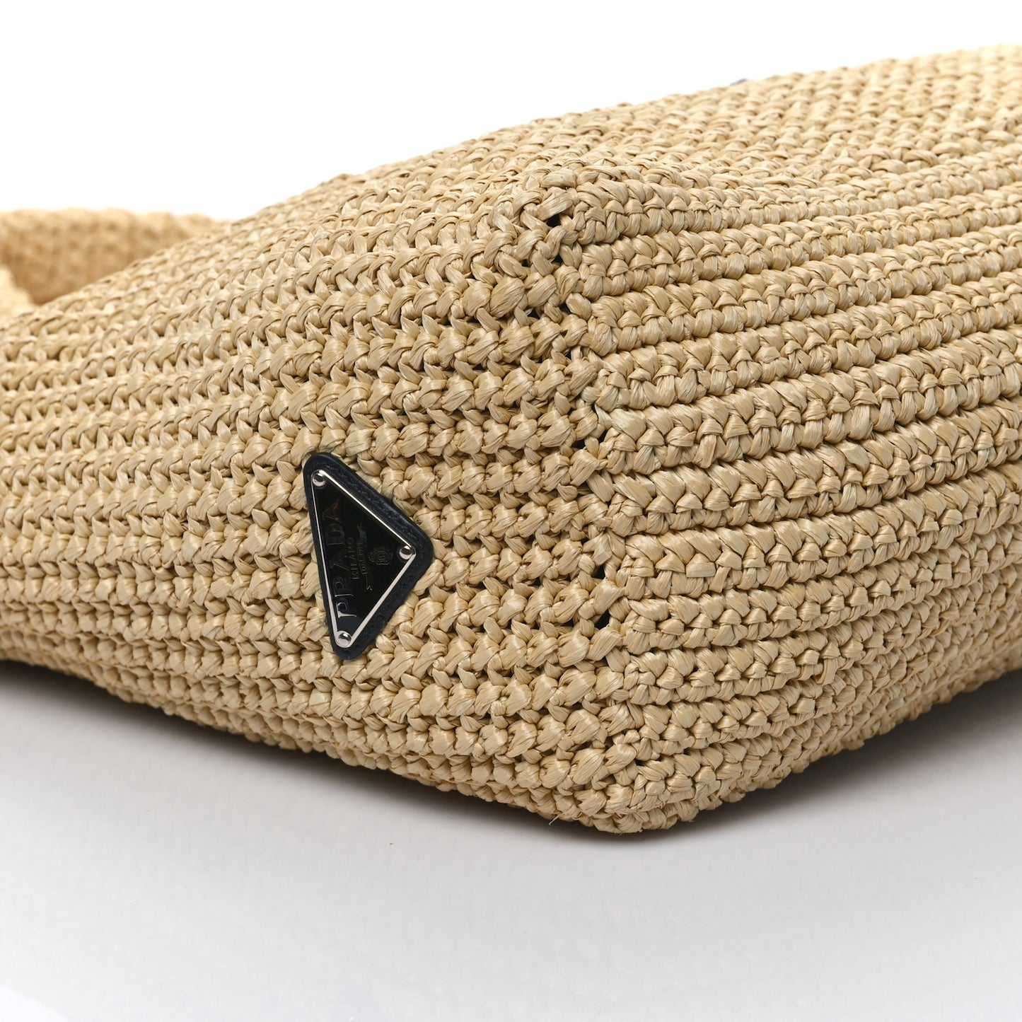 Yarn Raffia Effect Crochet Embroidered Logo Tote Naturale