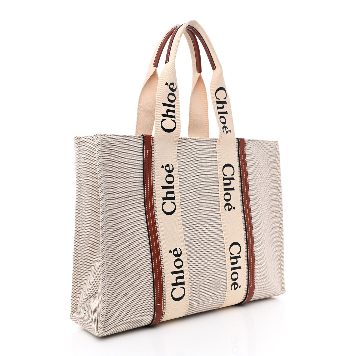 Cotton Calfskin Large Woody Ribbon Tote White Brown