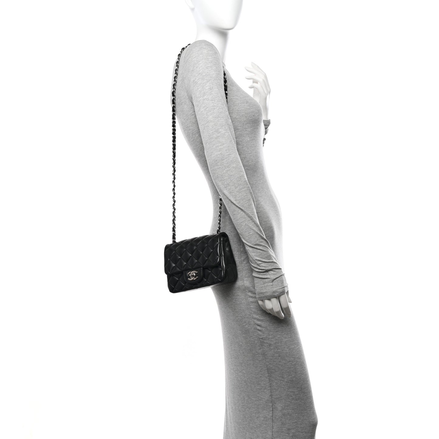 Lambskin Quilted Mini Square Flap Black