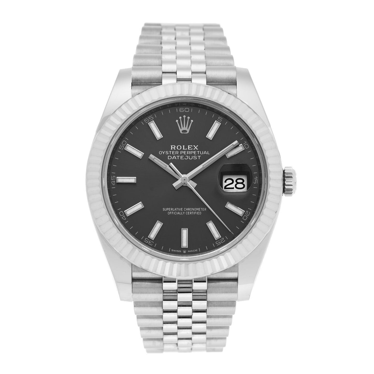 Stainless Steel 18K White Gold 41mm Oyster Perpetual Datejust Watch Slate 126334