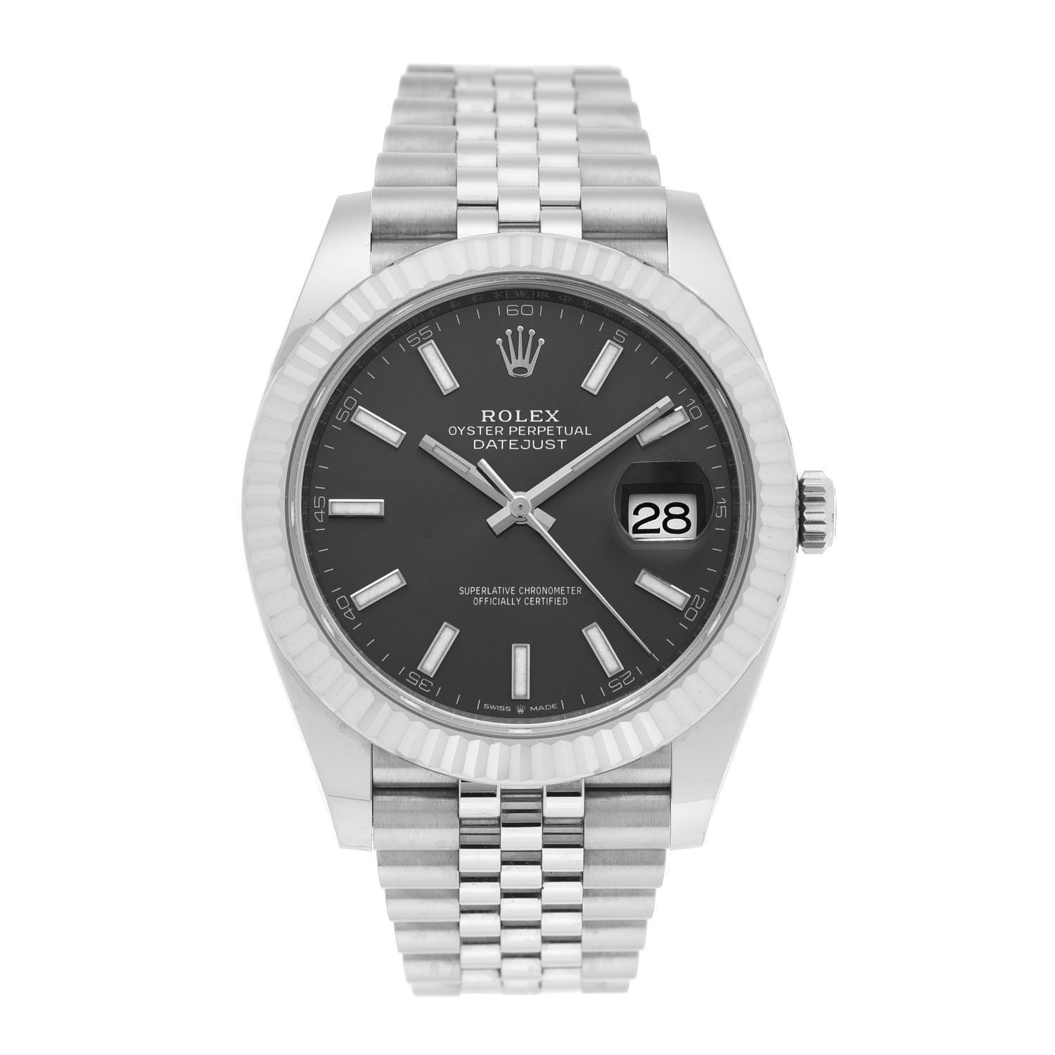 Rolex Stainless Steel 18K White Gold 41mm Oyster Perpetual Datejust Watch Slate 126334 1 of 5