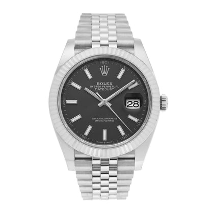 Rolex Stainless Steel 18K White Gold 41mm Oyster Perpetual Datejust Watch Slate 126334 1 of 5