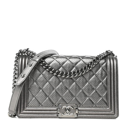 Chanel Metallic Lambskin Perforated New Medium Boy Flap Dark Silver 1 of 9