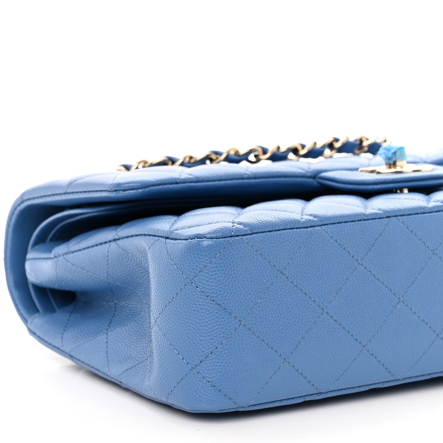 Caviar Quilted Medium Double Flap Blue