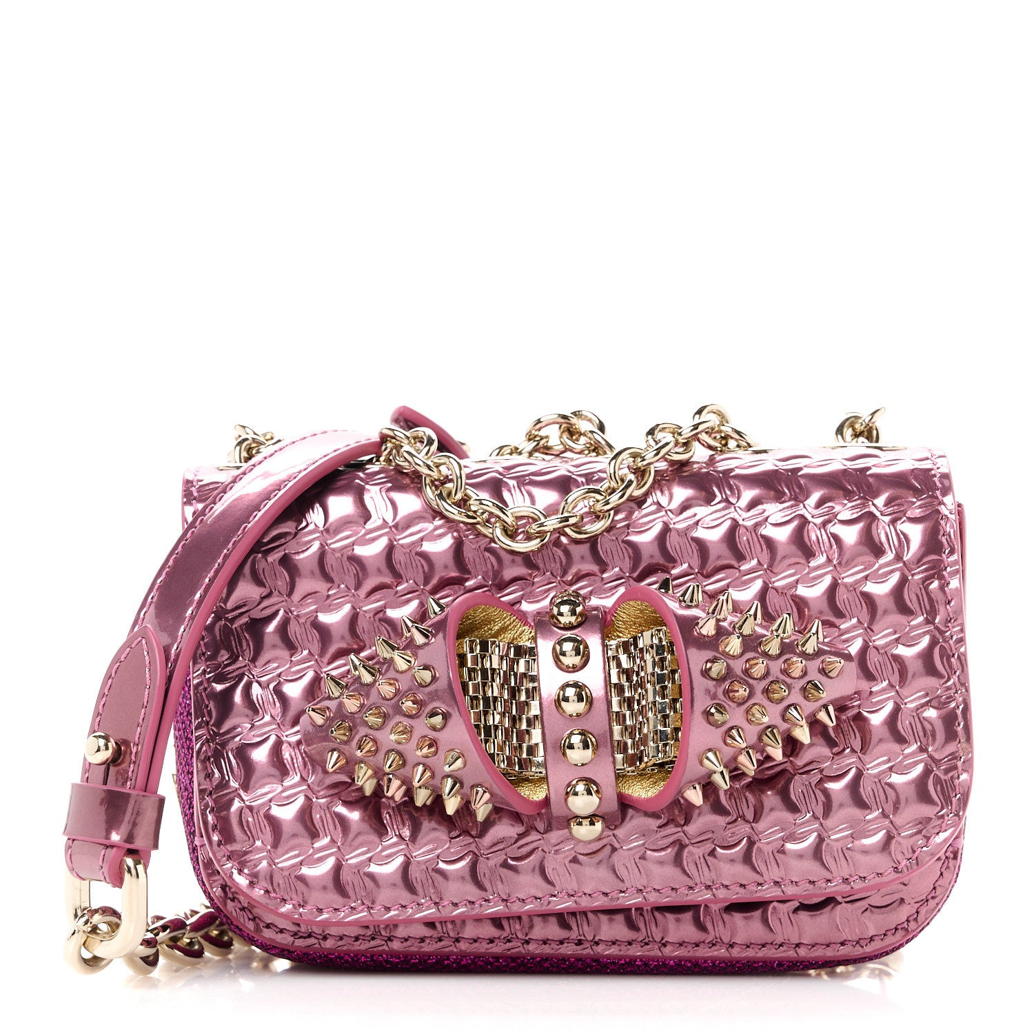 Christian Louboutin Specchio Patent Embossed Spikes Sweety Charity NV Crossbody Bag Cassis 1 of 11