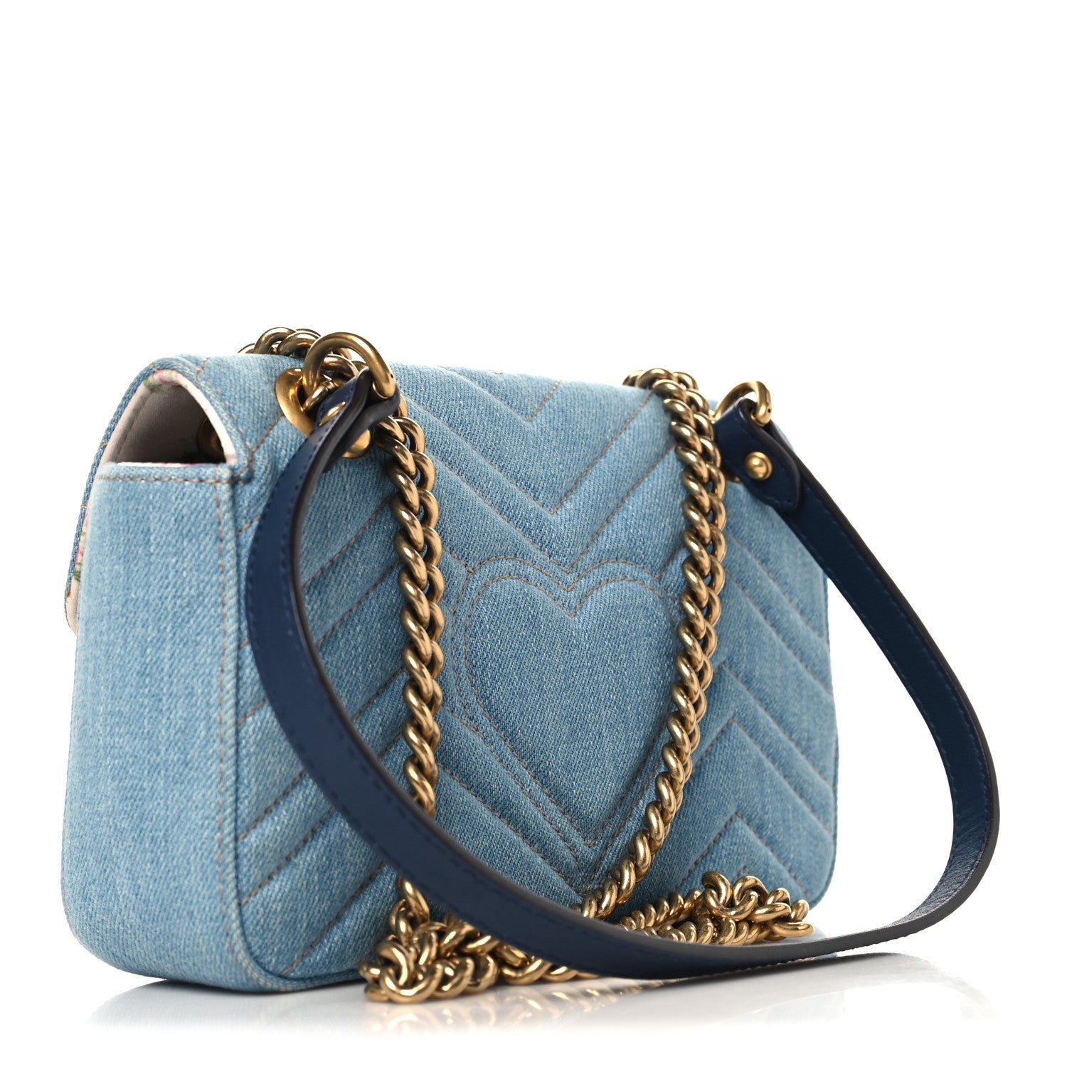 Gucci Denim Matelasse Mini Pearly GG Marmont Shoulder Bag Blue 3 of 10
