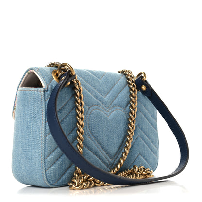 Gucci Denim Matelasse Mini Pearly GG Marmont Shoulder Bag Blue 3 of 10