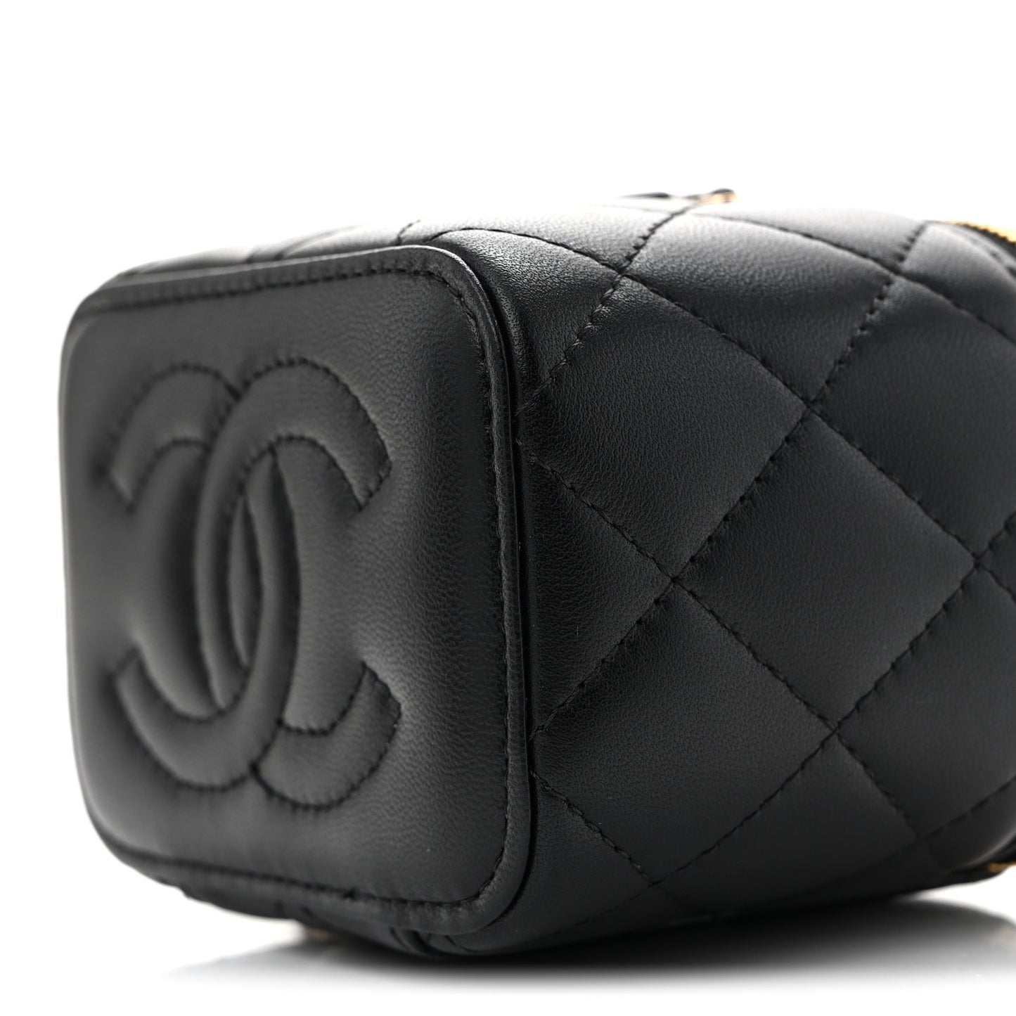 Lambskin Quilted Mini Enamel Vanity Case With Chain Black