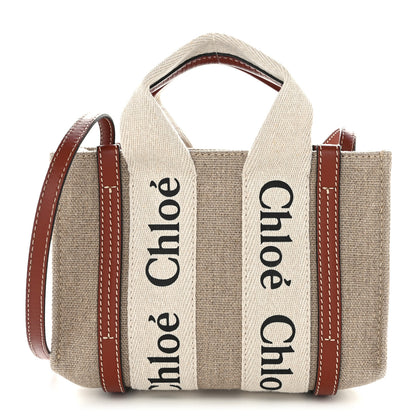 Chloe Cotton Calfskin Mini Woody Ribbon Tote White Brown 1 of 10